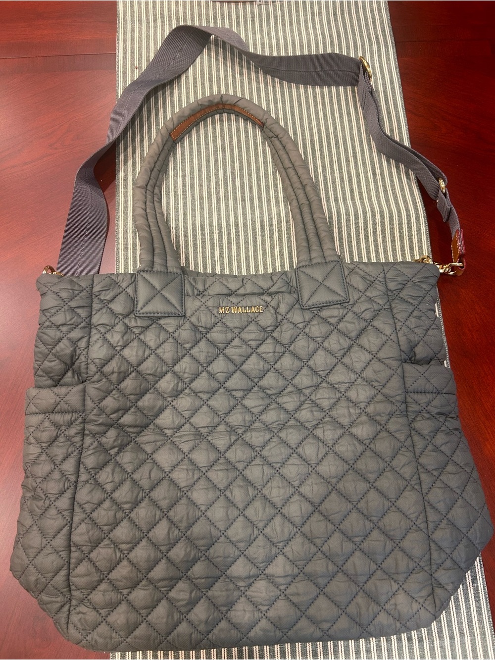 MZ Wallace Quilted Nylon Tote - Gray with Matching Strap